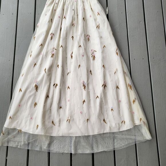 ModCloth The Simple‎ Truth Cream Pink Embroidered Tulle Maxi Dress Size L - Picture 5 of 10
